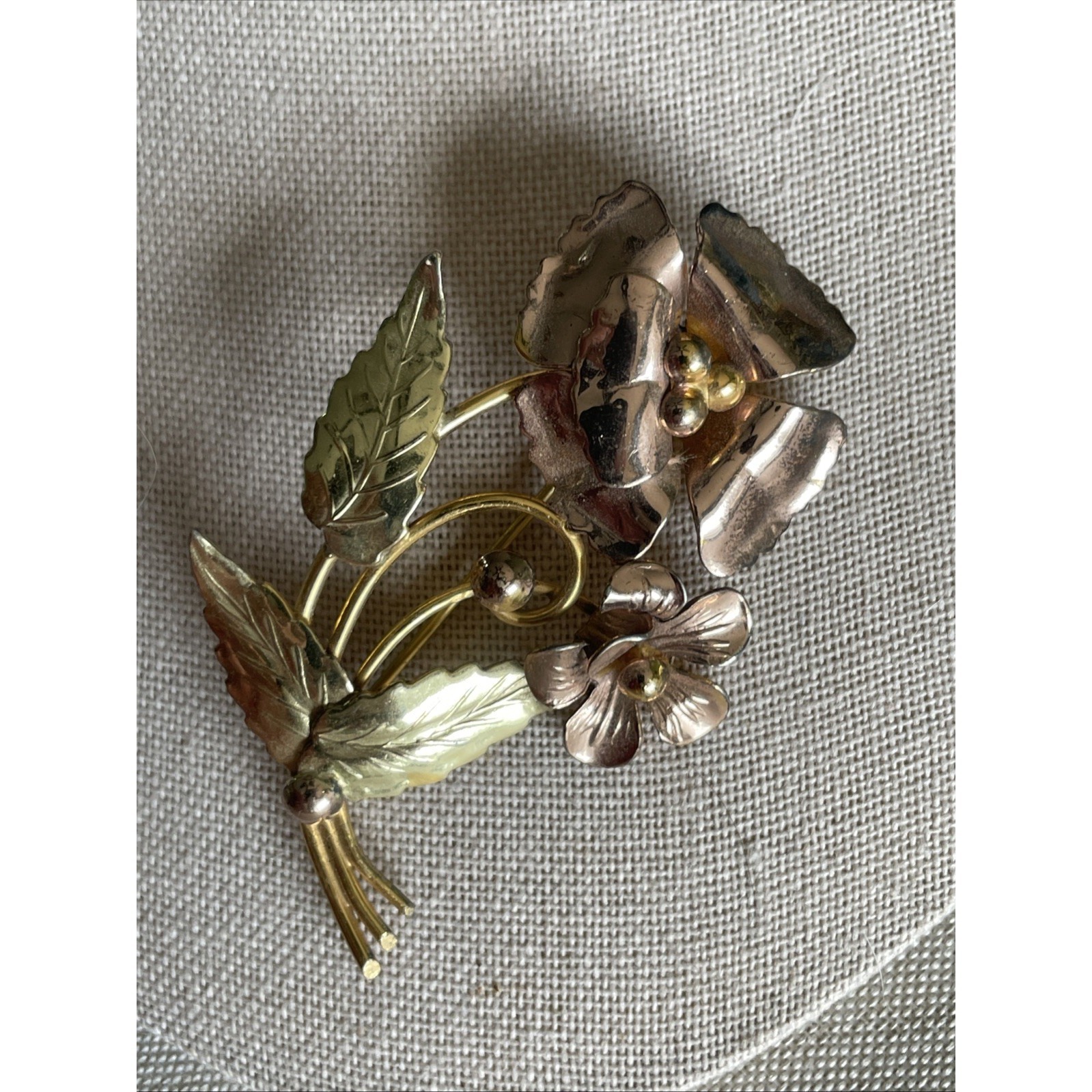 Vintage 1940's Sterling Silver 925 1/20 12k Gf Vermeil Flower Floral Brooch
